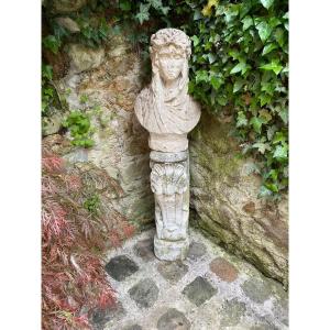 Stone Bust, Woman Crowned With Oak, End Of The XVIII Eme Century