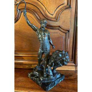 Le Dompteur De Lion, Rare Bronze Art Déco Par Jean Verschneider 