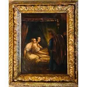 Romantic School, The Devil's Visit, Oil On Canvas From The XIX Eme Century