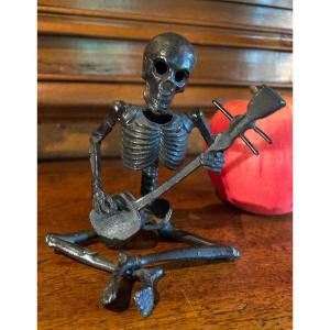 Japan Meiji Era Skeleton Musician Playing Tsugaru Shamisen