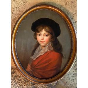 Young Girl In A Beret, Oval Portrait From The 19th Century