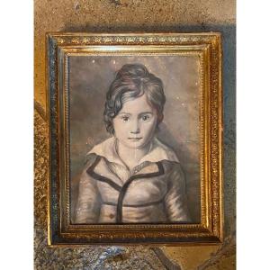 Portrait D’enfant Au Fusain D’époque Restauration 