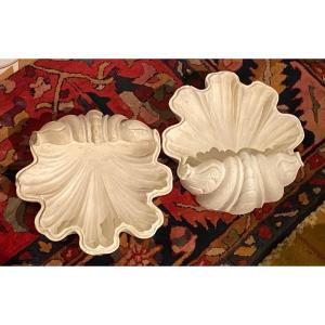 Large Pair Of Plaster Wall Consoles, Shells Circa 1950