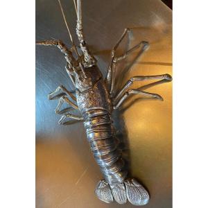 Large Articulated Lobster, Jizai Okimono In Silver Bronze Meiji Era