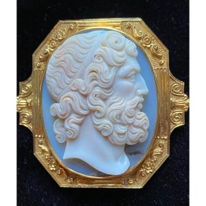 Impressive Cameo In Agate Profile Of Zeus Early 19th Century