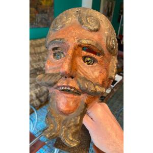 Rare Masque Mexicain En Bois Sculpté Du XIX Eme Siècle 