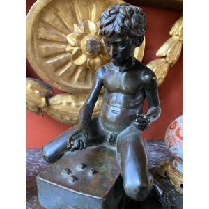 Rare Bronze Of A Young Naked Man Playing Dice, 19th Century 