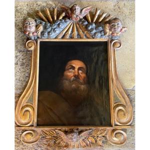 Grand Portrait D’un Saint Signé, XIX Eme Siècle 