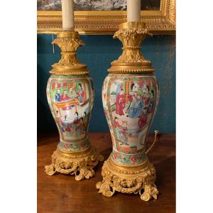 Paire De Lampes En Porcelaine De Canton D’époque Napoléon III 