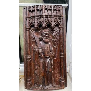 Large Pair Of Carved Panels From The Gothic Period: Saint Anthony And Saint Barthélemy 