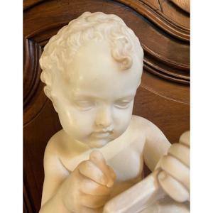 Le Petit Scribe En Marbre De Carrare D’après Canova, XIX Eme Siècle "
