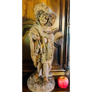 Large 19th Century Terracotta: The Handsome Little Beggar 