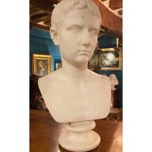 Gaïus Octavus Ou Auguste Jeune, Superbe Buste En Marbre Blanc Vers 1830