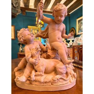 Return From Putti Hunting, Signed Le Brun, Large Terracotta, Late 19th Century 