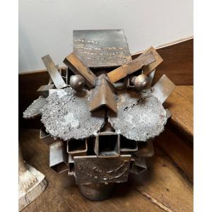 Art Brut, Welded Metal Feline Head Circa 1970