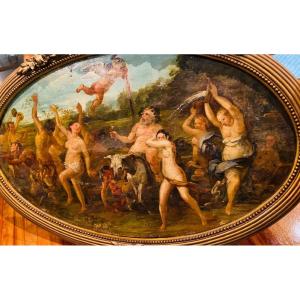 Le Triomphe De Silène, Huile Sur Toile Du XIX Eme Siècle