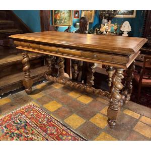 Grande table bureau de style Louis XIII fin du XIX eme siècle 