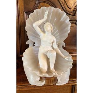 La naissance de Vénus, sculpture en marbre et albâtre fin du XIX eme siècle 