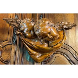 Deux anges enlacés, chérubins, sculpture  du XIX Eme Siècle