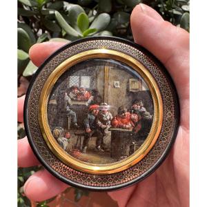 Boite tabatière en écaille et miniature dans le goût de Teniers 