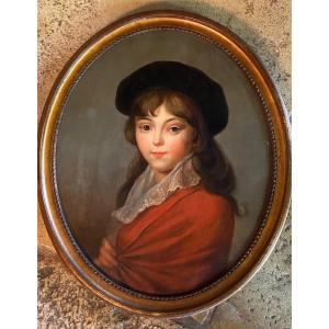 Young Girl In Beret, Oval Portrait From The 19th Century