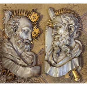 Saint Pierre Et Saint Paul En Bois Sculpté Du XVIII Eme Siècle