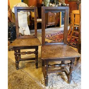 Paire de Chaises Lorraines En Chêne Début Du XIX Eme Siècle "