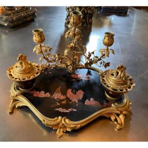 Napoleon III Louis XV Style Inkwell In Japanese Lacquer.