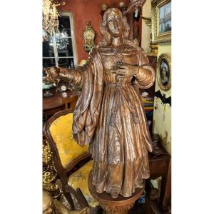 18th Century Monoxylous Statue Of Mary Magdalene Carved From Mulberry Wood 