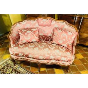 Canapé Corbeille En Noyer D’époque Louis XV, XVIII Eme Siècle 