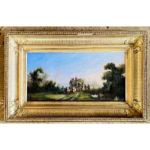 Les moissons, Huile Sur Panneau, Retour Des Champs XIX Eme Siècle