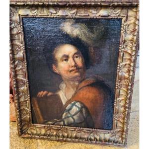 Grand Portrait D’un Comédien Ou D’un Acteur, Huile Sur Toile Du XVIII Eme Siècle