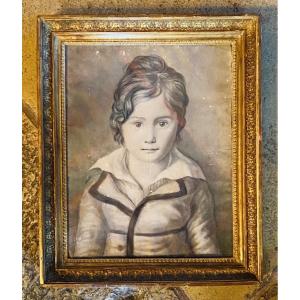 Portrait d’enfant en buste au fusain, époque restauration 