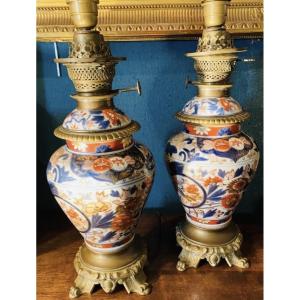 Pair Of Covered Imari Vases Mounted As Napoleon III Lamps