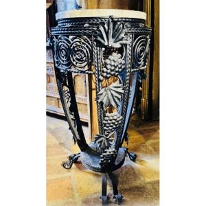 Art Nouveau Wrought-iron Pedestal Table With Vine Decoration, Circa 1900