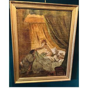 Important tableau galant et libertin du XIXe siècle