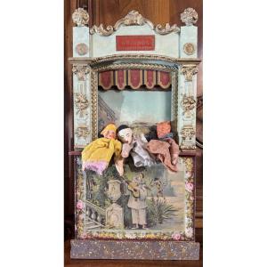 Painted And Gilded Wooden Theater De Guignol - Neoclassical Decor - Late 19th / Early 20th Century