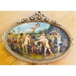 LE TRIOMPHE DE SILÈNE, HUILE SUR TOILE DU XIX EME SIÈCLE