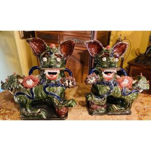 Important Pair Of Polychrome Emailed Fô Dogs, China, 20th Century