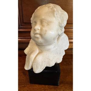Carrara White Marble Angel's Head, 18th-century Italian Work