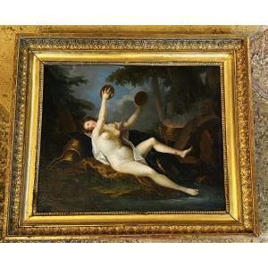 Bacchant With Cymbals, Neoclassical Oil On Canvas Attributed To Jean-simon Berthélémy (1743–18