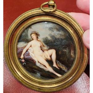 Miniature Depicting A Courtly Scene On Ivory Attributed To Jacques Charlier (1728–1790), Nude Woman With A Dove,