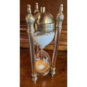 Elegant Bronze Hourglass With Pine Cone Decoration - 1960s