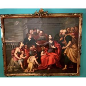 JÉSUS ET LES PETITS ENFANTS, GRANDE HUILE SUR CUIVRE, ÉCOLE ITALIENNE VERS 1700