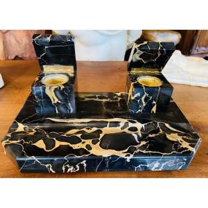ENCRIER DOUBLE ART DÉCO EN MARBRE PORTOR – VERS 1930