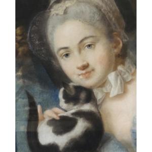 Pair Of Romantic Pastels Depicting Young Women, 19th Century