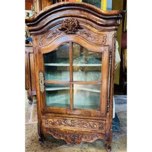 Regional Display Cabinet Made Of Carved Walnut, With Floral Decoration—19th Century