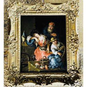 Market Scene In A Rural Interior – Central European School, Early 19th Century