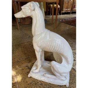 Large Seated Dog In A Crackled Earthenware Sculpture, Italy, Circa 1950 – Art Deco Style