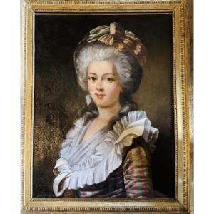 Revolutionary Period, Large Portrait Of A Lady Of High Society In An 18th-century French-style Dress